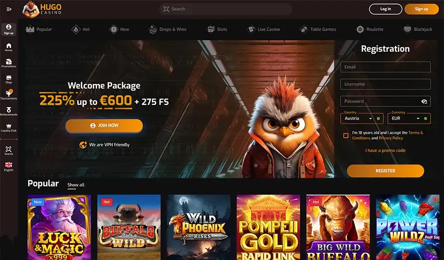 Hugo Casino Testbericht 2025 - Beste Online Spielbank